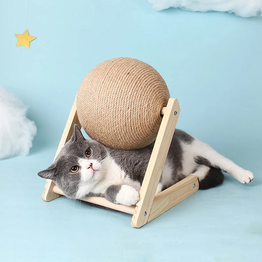Cat Scratcher Ball - Wood and Natural Sisal